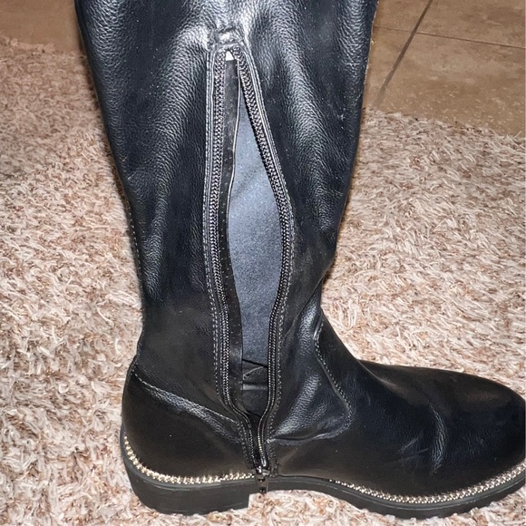 ASOS Design Kate Flat Over the Knee Faux Leather Black Boots - Size 6 - Picture 9 of 12